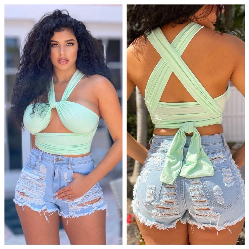 Tera Halter Neck Tied Crop Top